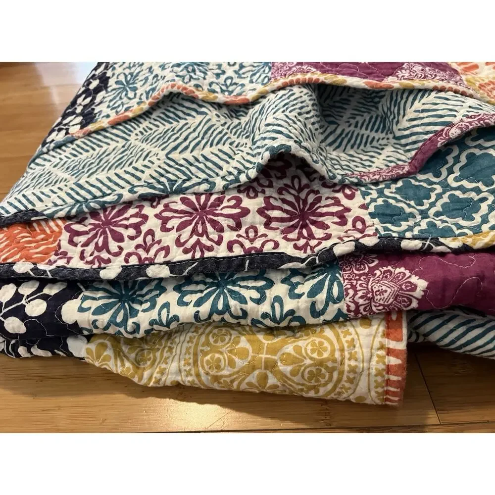 Lush Decor Bohemian Stripe Reversible 100% Cotton Quilt Queen Size